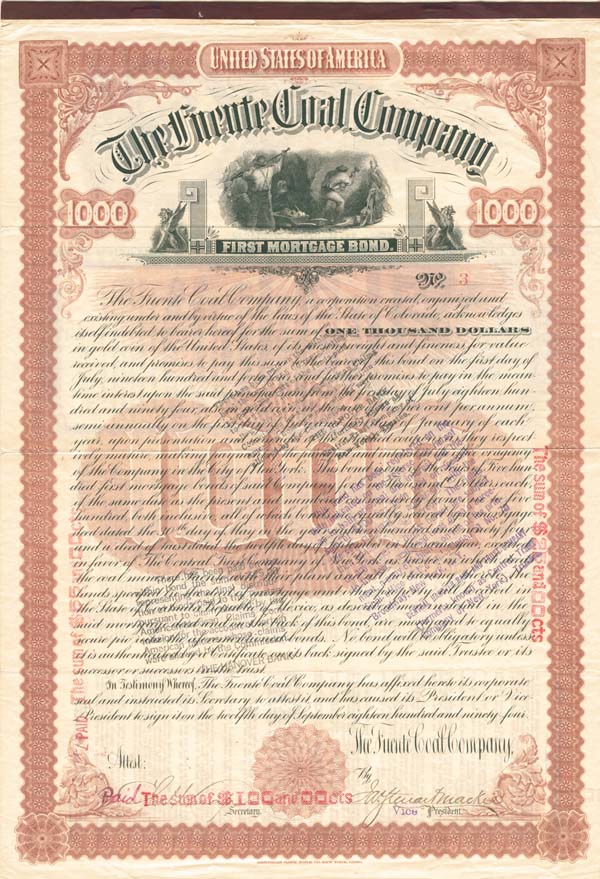 Fuente Coal Co. - $1,000 Bond